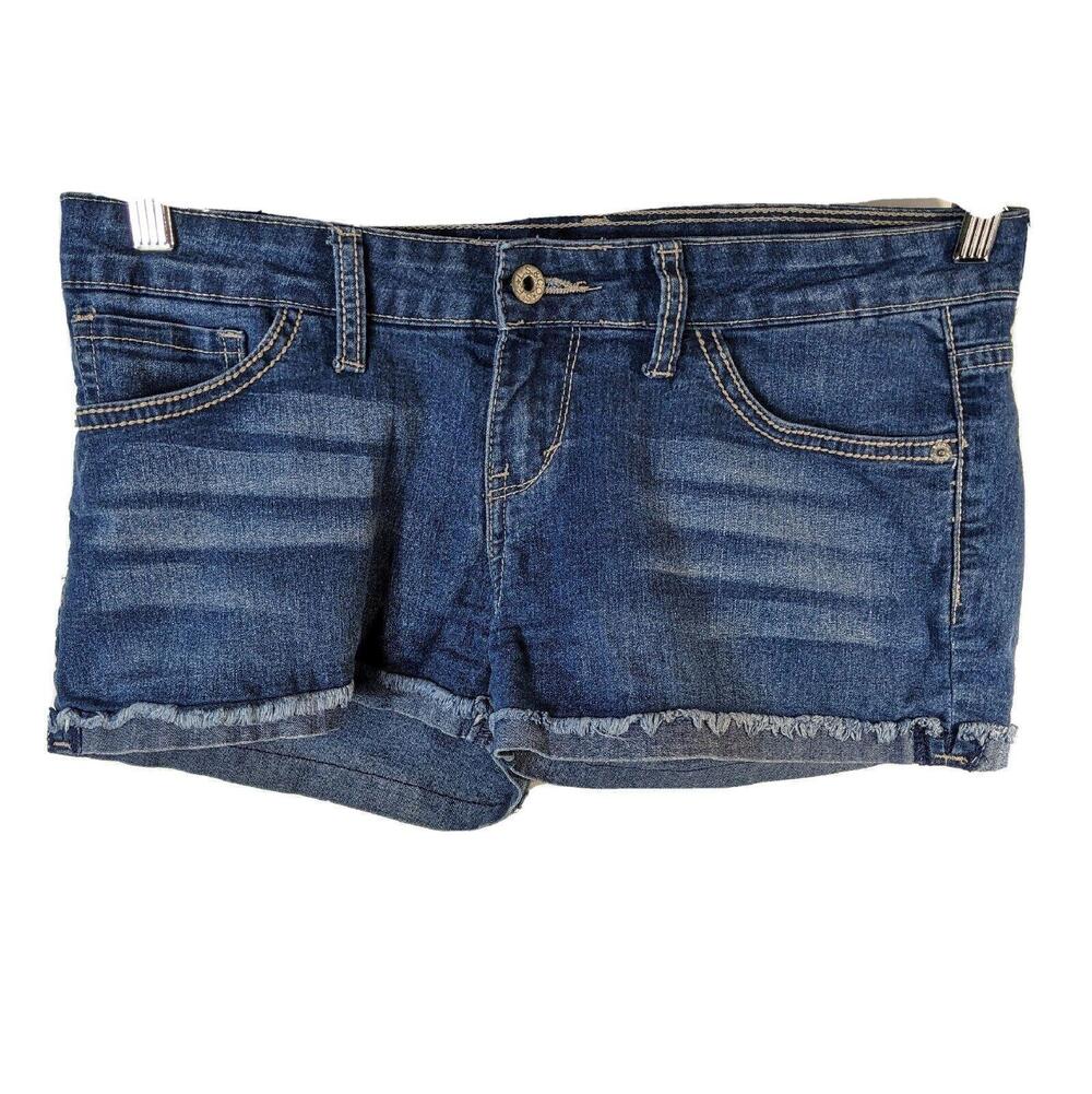 Levis Shorty Short Jean Shorts Denim Womens Size 9 Distressed Roll Up 34x2.5